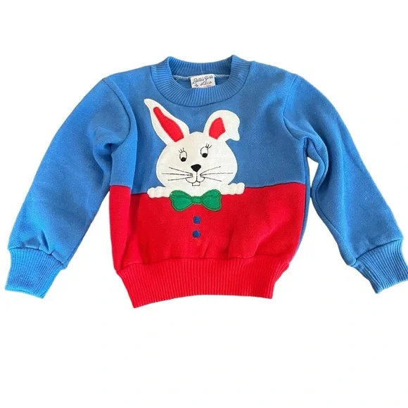 Vintage kids 18 month bow tie bunny color block sweatshirt Bette’s Girls - Picture 2 of 9